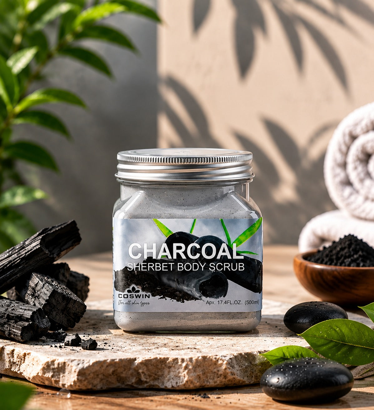 COSWIN  Charcoal Sherbet Body Scrub – Deep Cleansing Exfoliating Body Polish